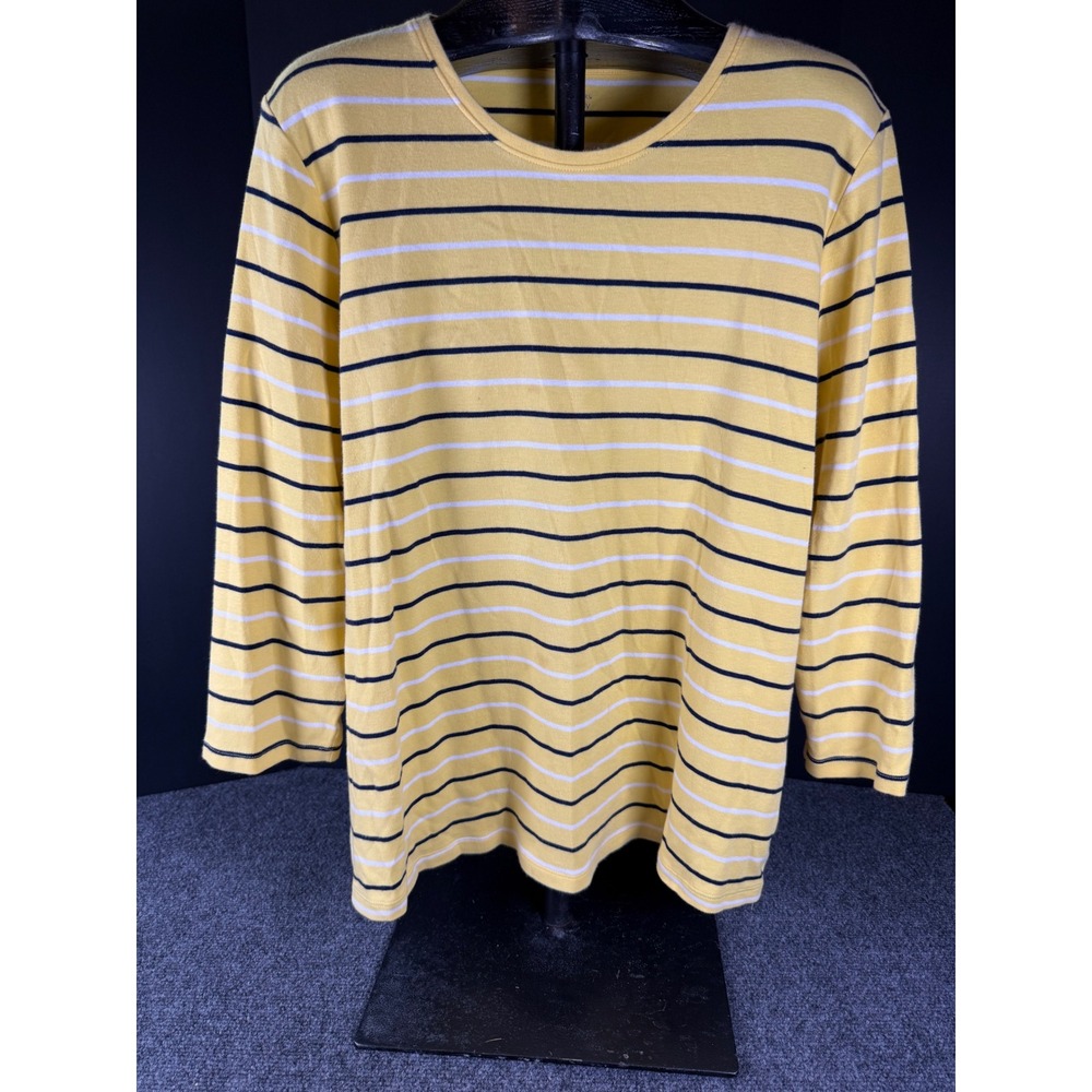 Kim Rogers Perfectly Soft Women 1X Yellow Striped Long Sleeve Crew Neck Top